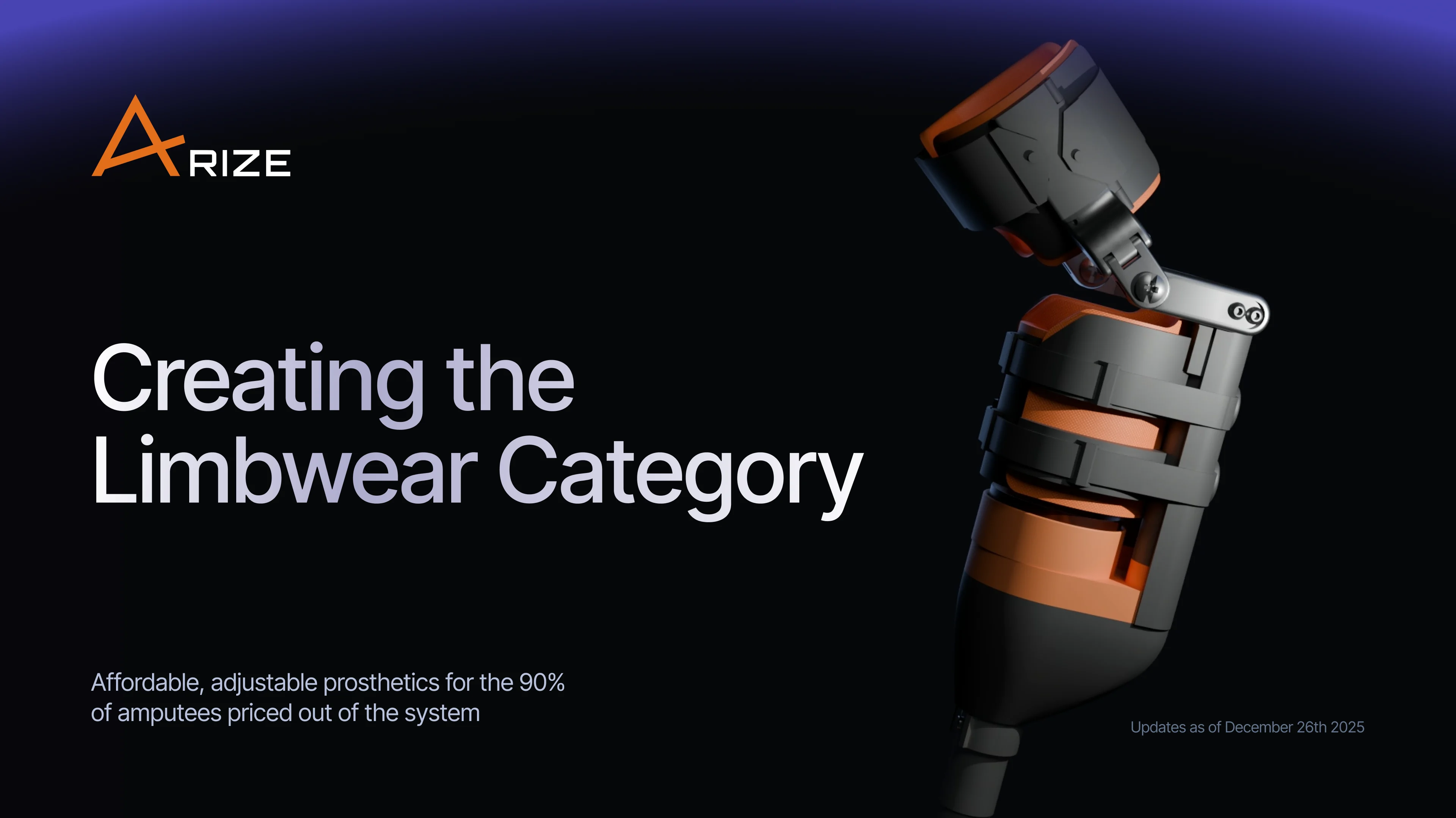 The deck cover: Creating the Limbwear Category, affordable adjustable prosthetics for the 90% of amputees priced out of the system, beside the 3D leg