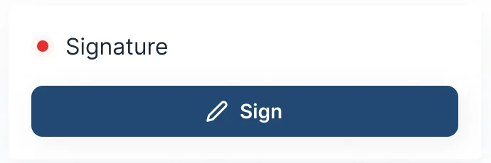 Web pending task card: a red marker, Signature and a Sign button