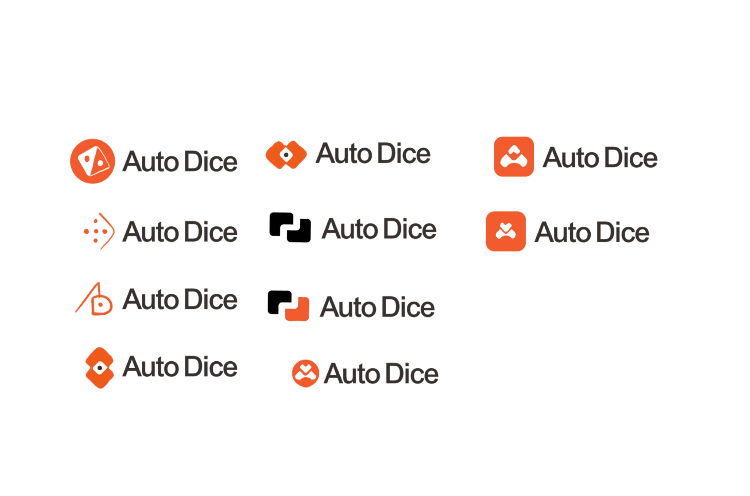 Vector logo directions for Auto Dice, each mark paired with the wordmark