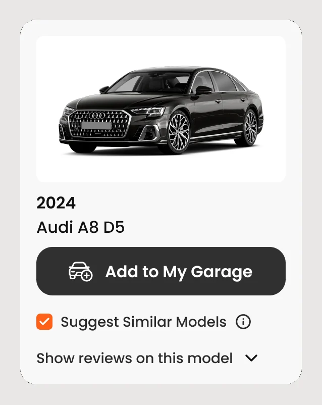 Result card for the 2024 Audi A8 D5 with Suggest Similar Models checked