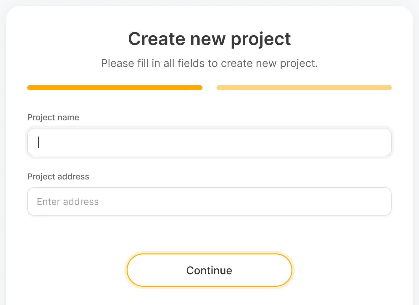 Create new project with the project name field focused