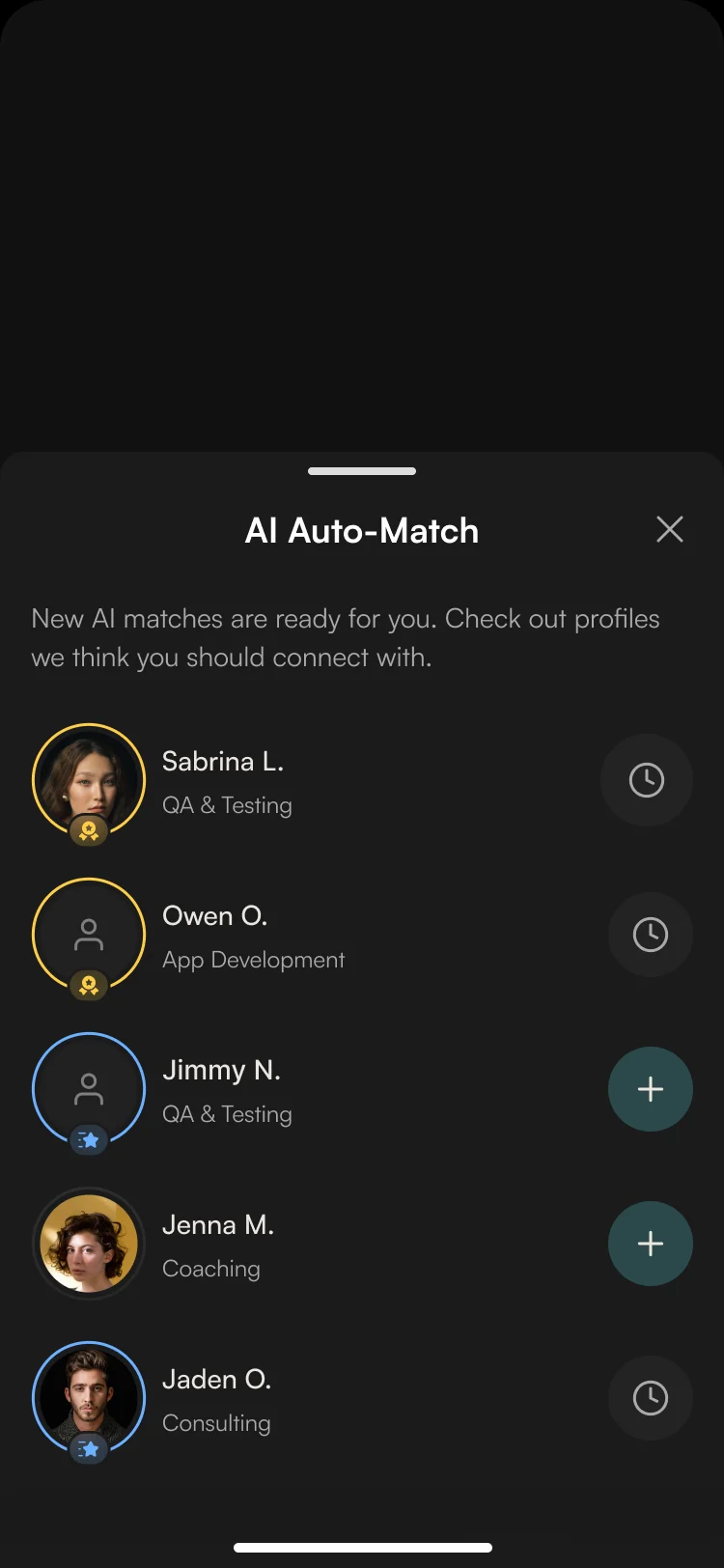 AI Auto-Match with requests pending for Sabrina L., Owen O. and Jaden O.