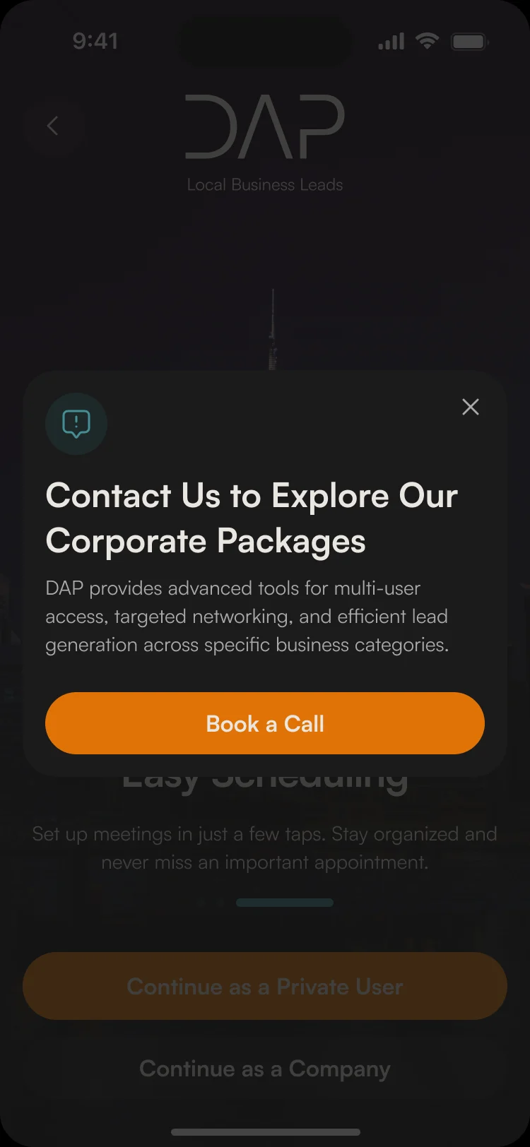 Contact Us to Explore Our Corporate Packages: advanced tools for multi-user access and targeted networking, with Book a Call