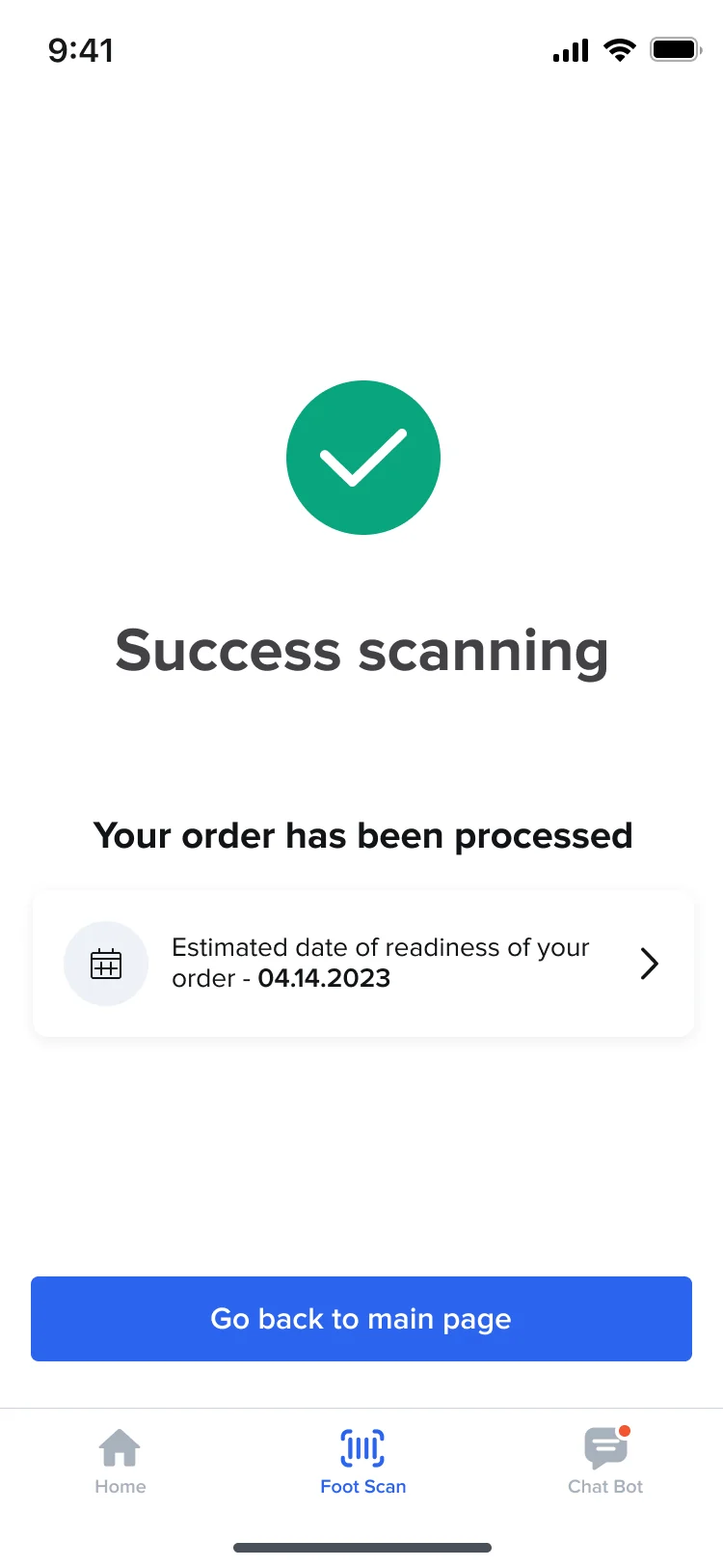 Hike success scanning: your order has been processed, with the estimated date the order will be ready