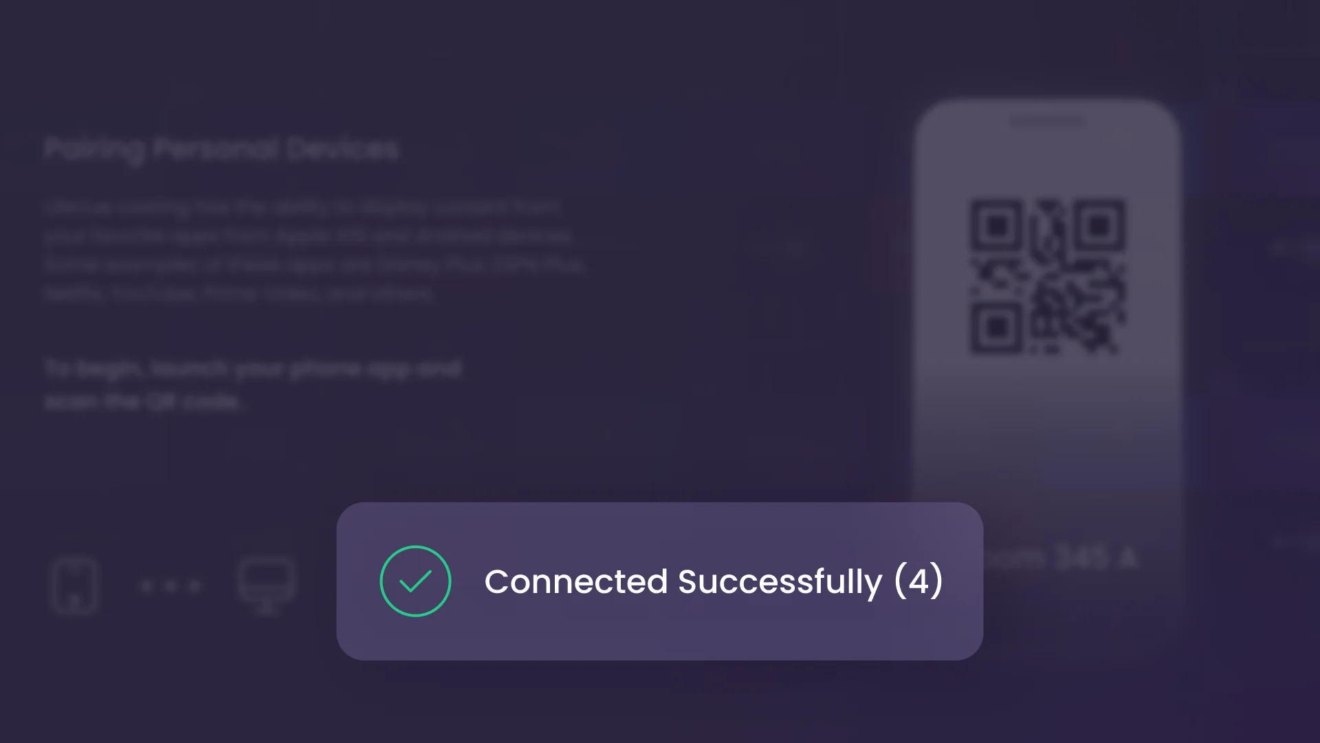 LifeVue pairing screen dimmed behind a Connected Successfully message with a check mark