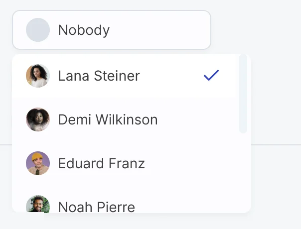 The same people picker open from Monitoring in the issue overview, with Lana Steiner checked