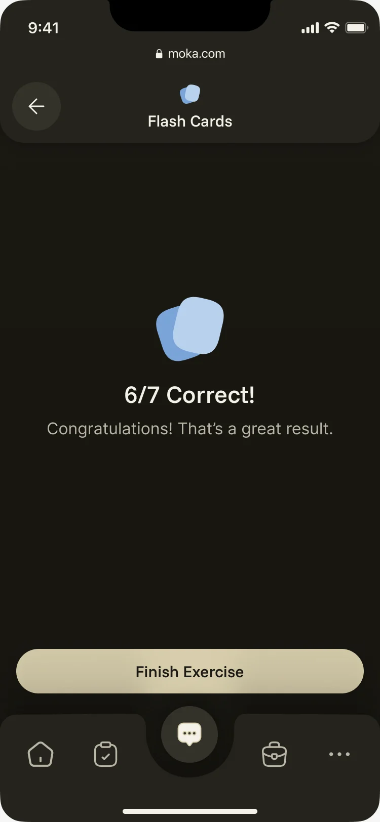 The same flash card result in the dark theme