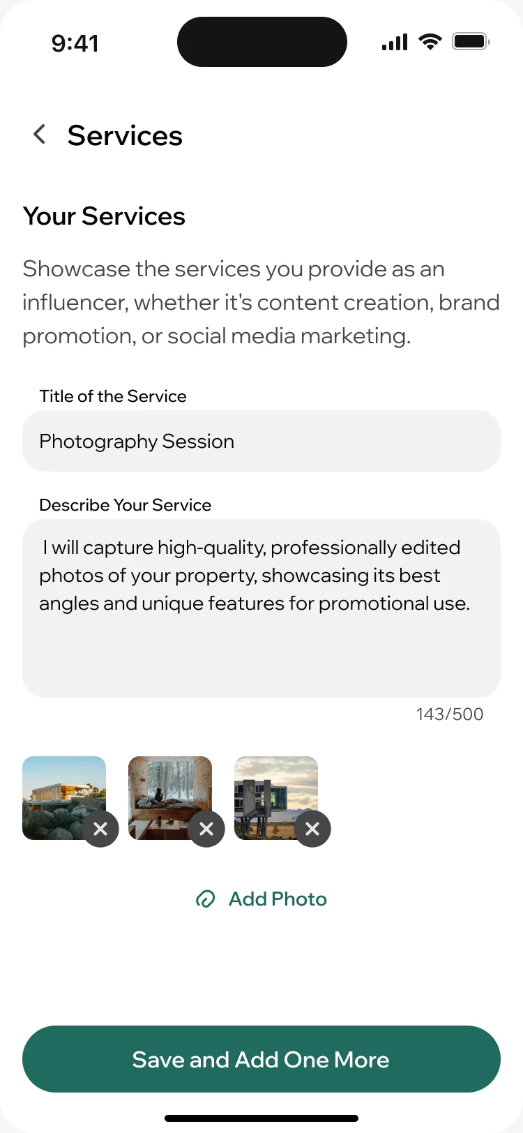 ParaVista creator services: a photography session with its description and example photos