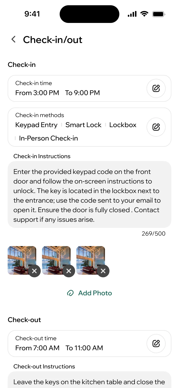 ParaVista check-in guide: check-in and check-out times, check-in methods such as keypad entry and smart lock, and the instructions for guests