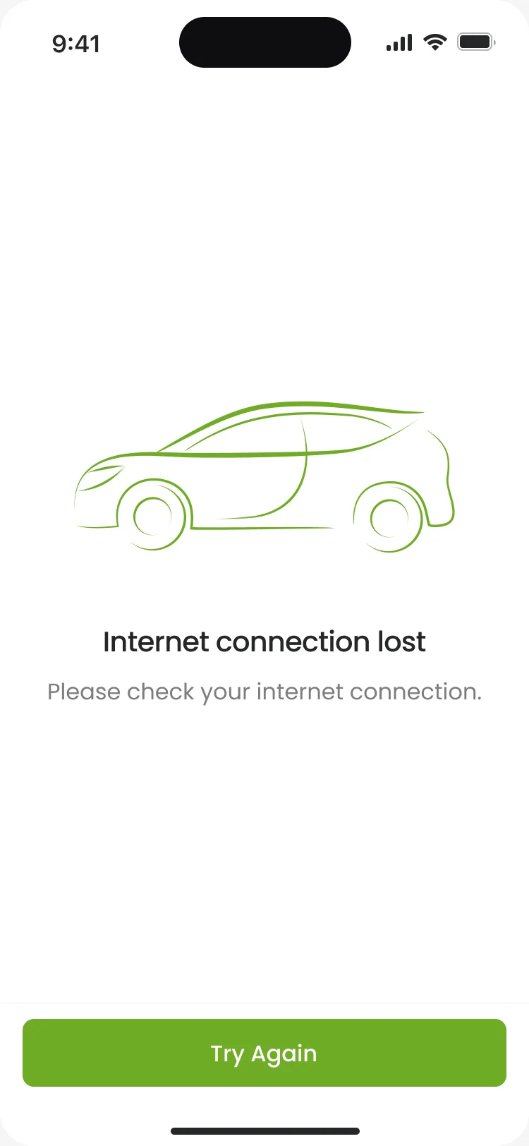 Internet connection lost: Please check your internet connection, with Try Again