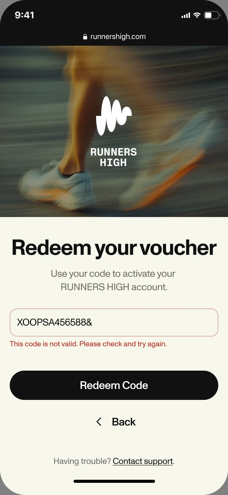 Redeem your voucher with the error This code is not valid