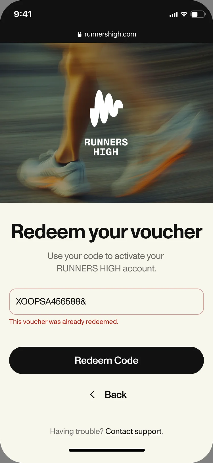 Redeem your voucher with the error This voucher was already redeemed