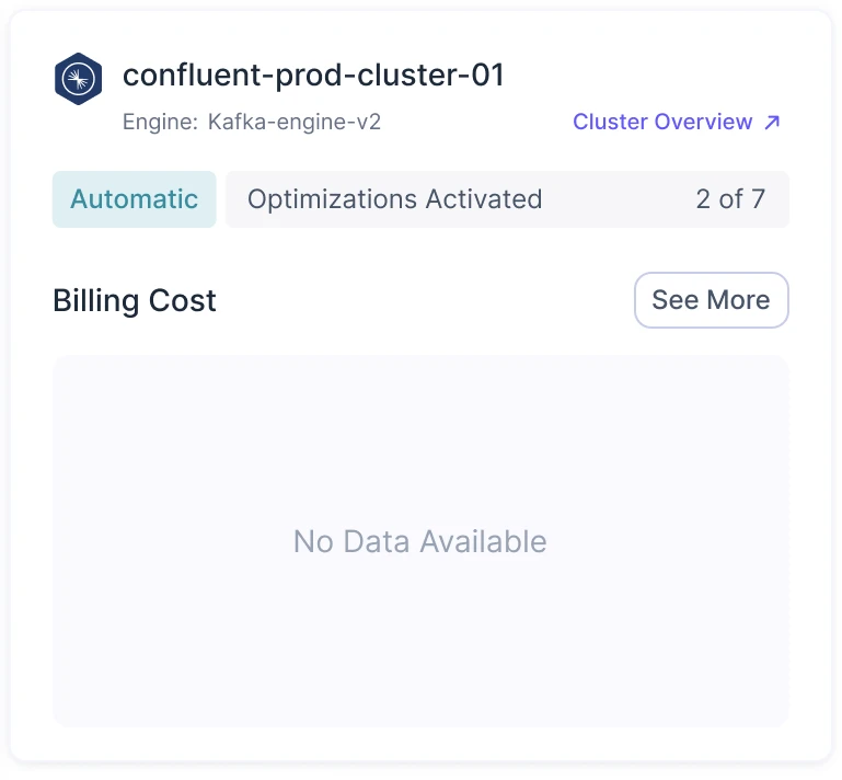 The same cluster card with no billing data available
