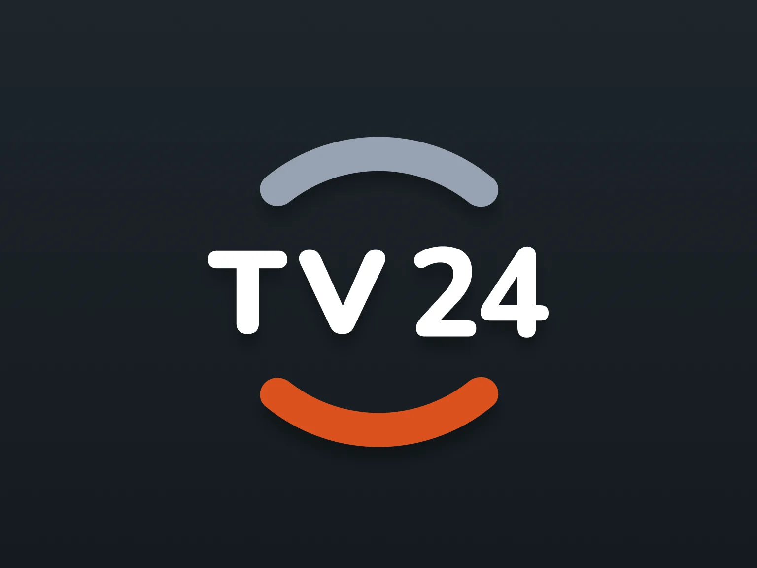 The TV24 logo in white and grey with an orange smile on a dark background