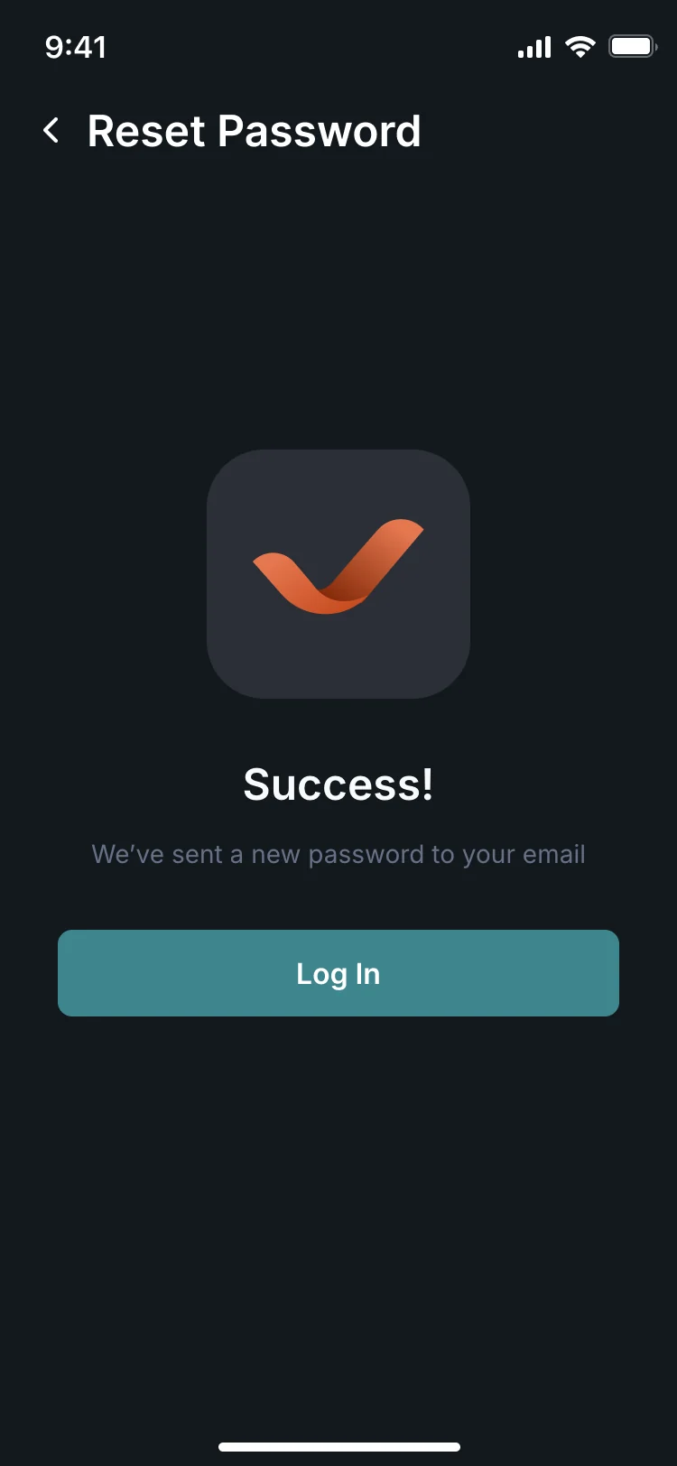 Reset Password: Success! We’ve sent a new password to your email, with a Log In button