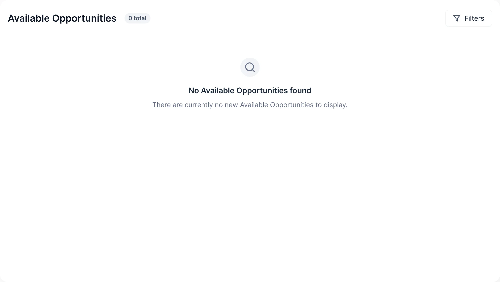 Empty available opportunities: no available opportunities found