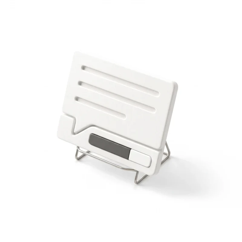 A ceramic answer card on a steel stand with a meter strip along its edge, filled two thirds in graphite.