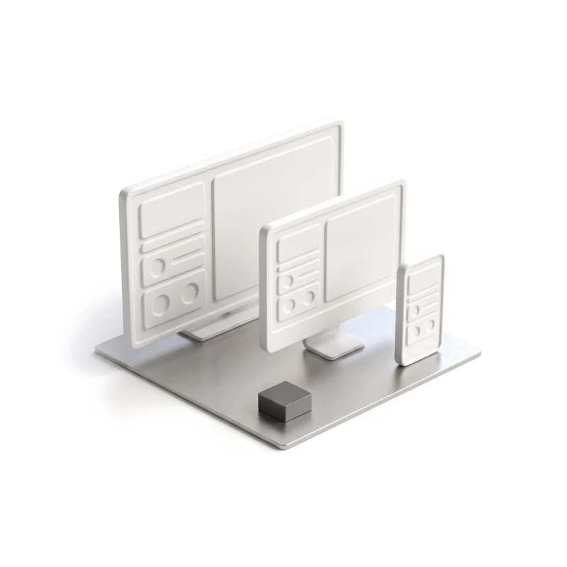 Two ceramic screens and a ceramic phone on one steel base, a graphite block in front of them.