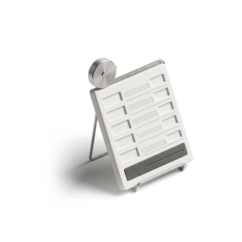 A white ceramic estimate tablet of line-item rows, a thin steel tape measure across one corner, the total bar in graphite.