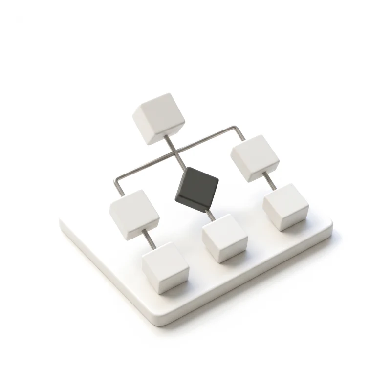 Small white ceramic cubes on a base joined by steel rods that branch into paths, a graphite diamond at the centre.