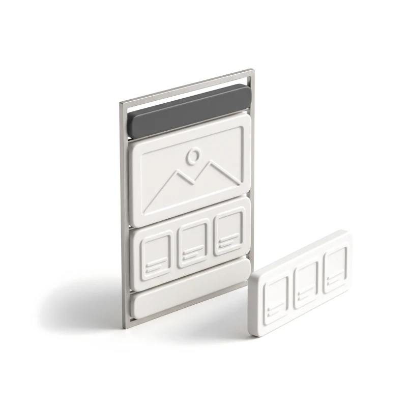 Ceramic page sections stacked in a steel frame under a graphite header, a spare card row beside it.